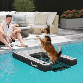 Inflatable Dog Boat Ramp Up To 286 Lbs, For Boat, Dock, Lake, Non-Slip, Safe & Easy (Color: Grey)